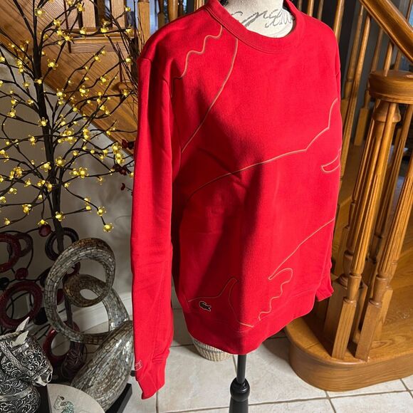 Lacoste Red Long Sleeve Outlined Big Croc Fleece Crewneck Sweater Men’s M - Picture 3 of 11